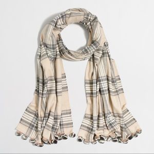 NWT J. Crew plaid scarf with Pom Poms